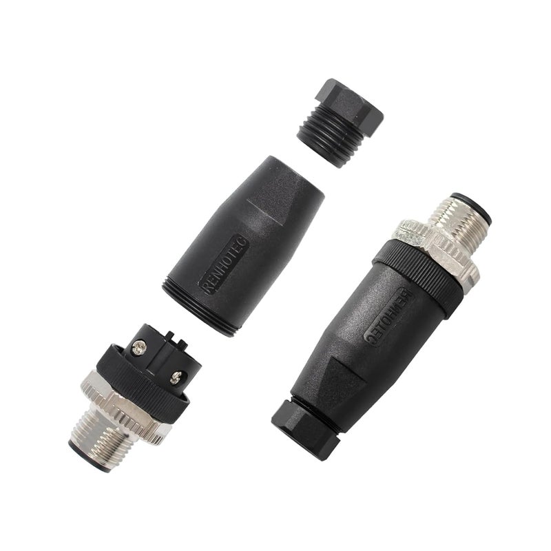 Elecbee 10pcs M12 4 Pin Connector Field Wireable A Code Straight Male Plug Non-Shield 12mm Industrial Circular Connector, Outdoor Waterproof IP67 - Image 5